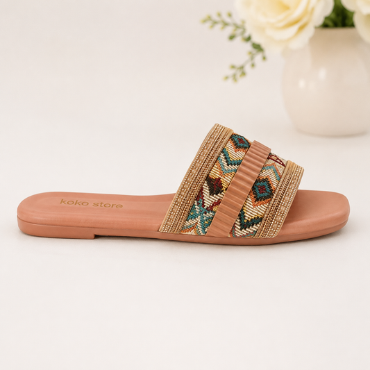 Boho Chic Comfort Slides – Peach