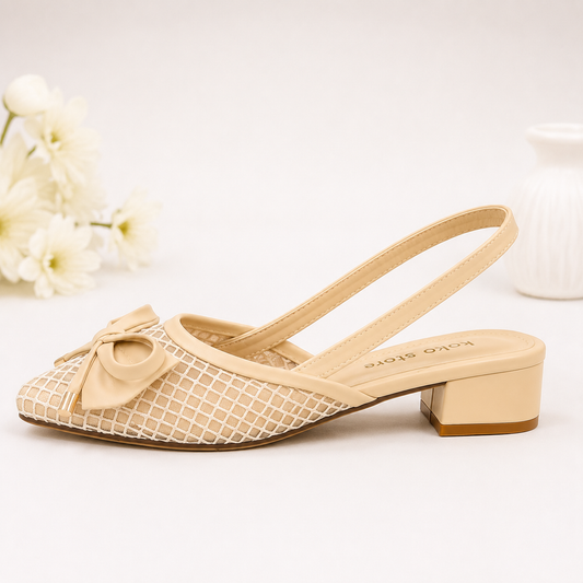 Elegant Bow Mesh Slingback Flats
