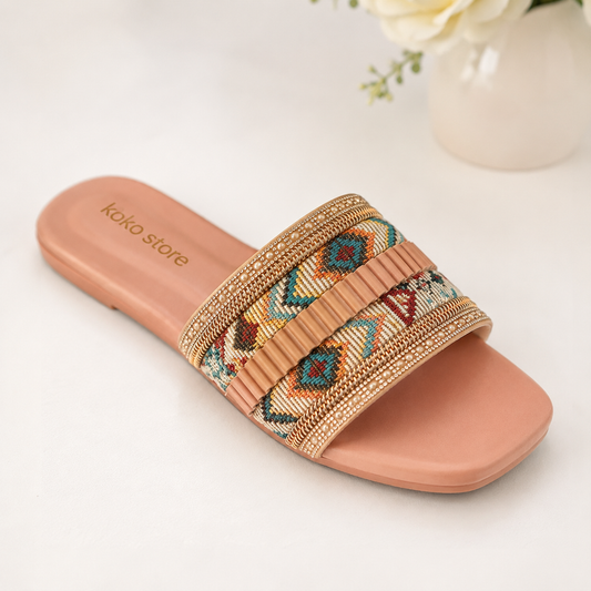Boho Chic Comfort Slides – Peach