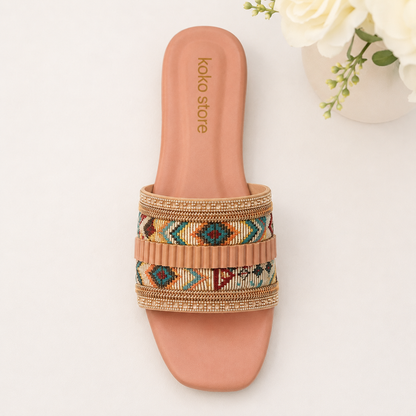Boho Chic Comfort Slides – Peach