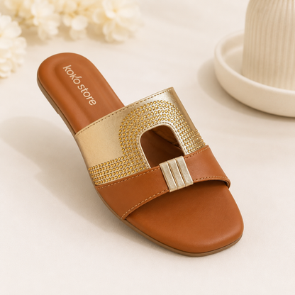 Golden Aura Comfort Slides – Tan