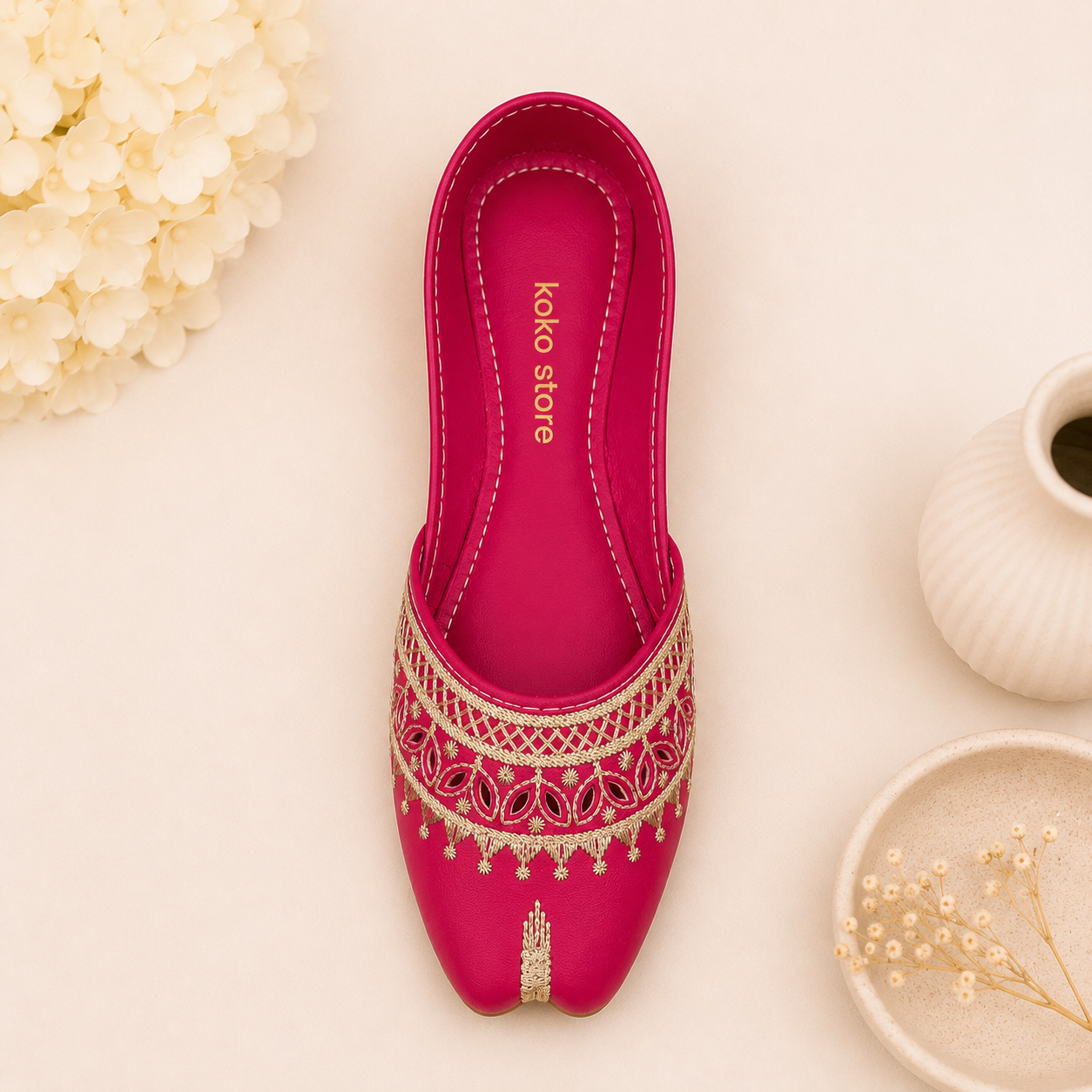 Noor Royale Embroidered Khussa – Fuchsia Pink