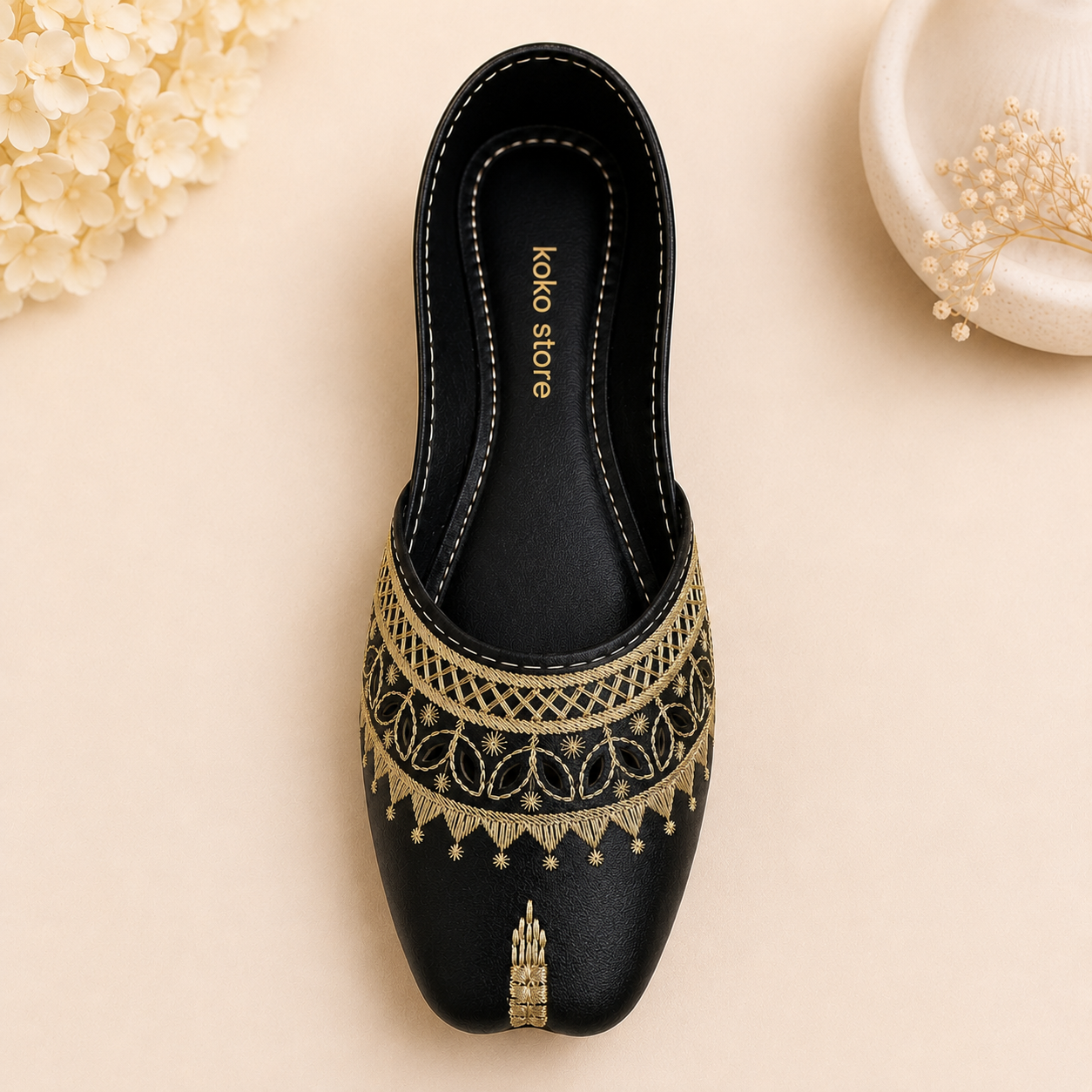 Noor Royale Embroidered Khussa – Classic Black