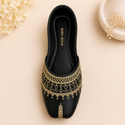 Noor Royale Embroidered Khussa – Classic Black