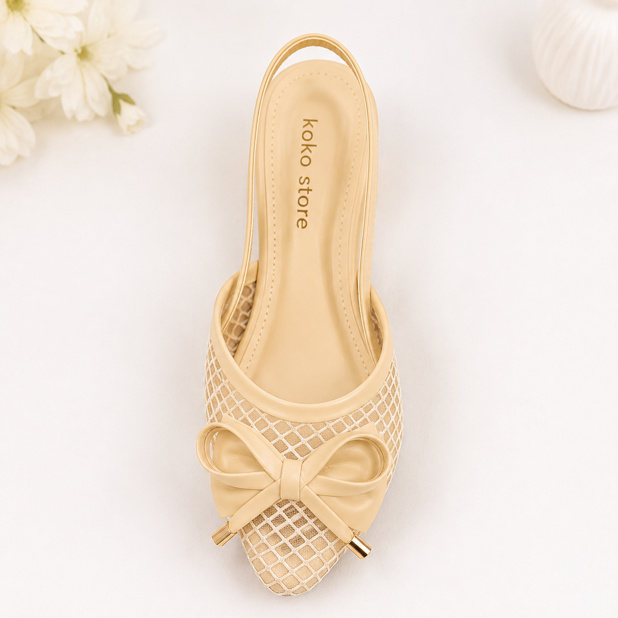 Elegant Bow Mesh Slingback Flats